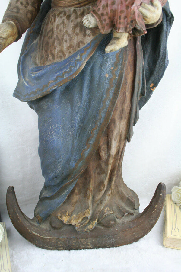 Spanish Baroque 18th c XXL Terracotta Madonna with child statue polychrome