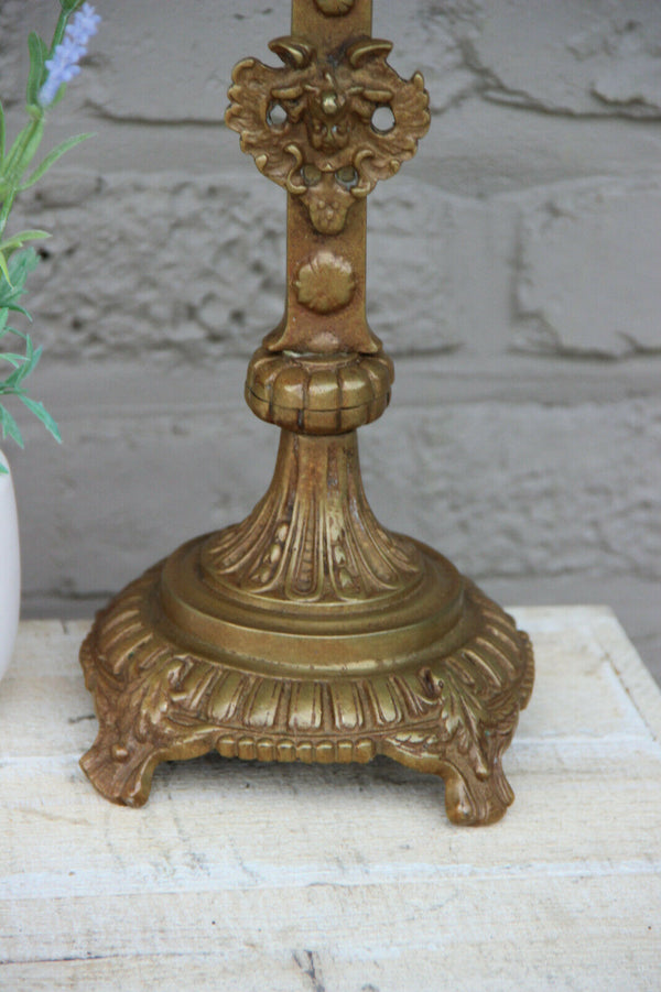 Large Antique French religious bronze crucifix cross putti neo gothic church