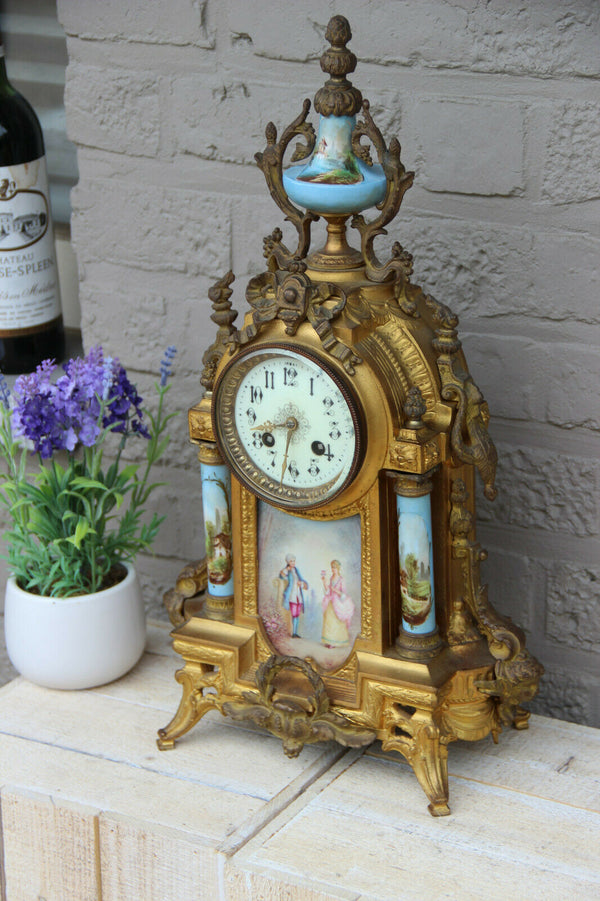 Antique French Sevres porcelain plaques Spelter clock