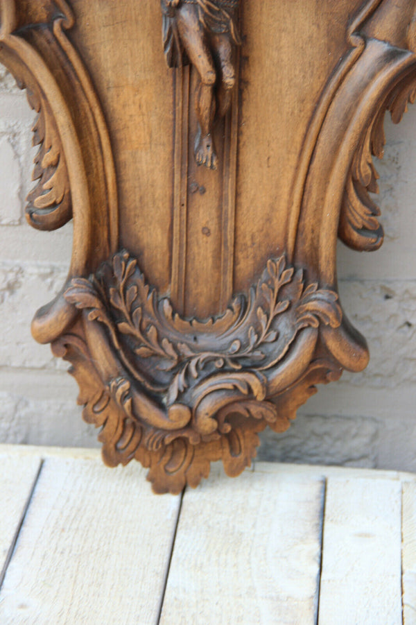 Antique German black forest wood carved crucifix cross Religious top