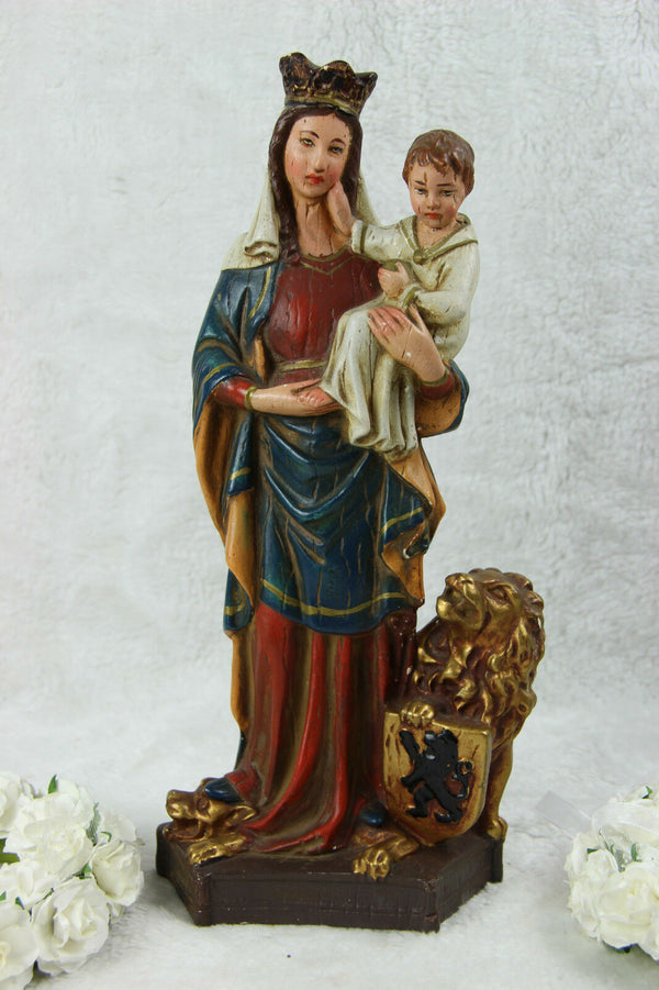 Antique chalkware Madonna Mary child lion snake statue figurine religious