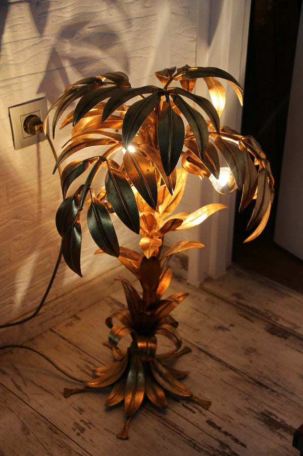 Hollywood regency HANS KOGL Palm tree table lamp metal gold gilt 1960