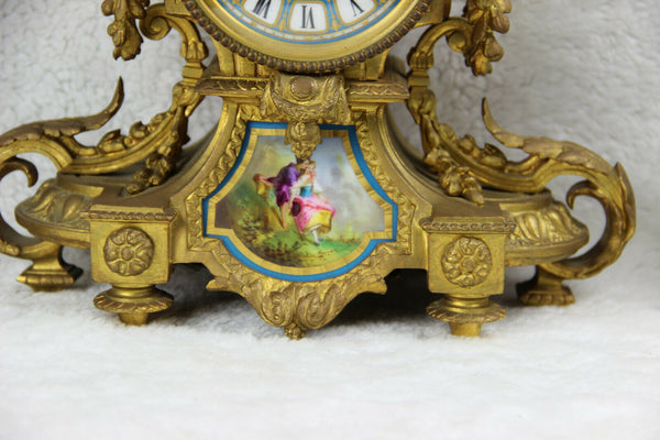 Antique 1860 SEVRES porcelain putti floral plaques clock set candlelabras