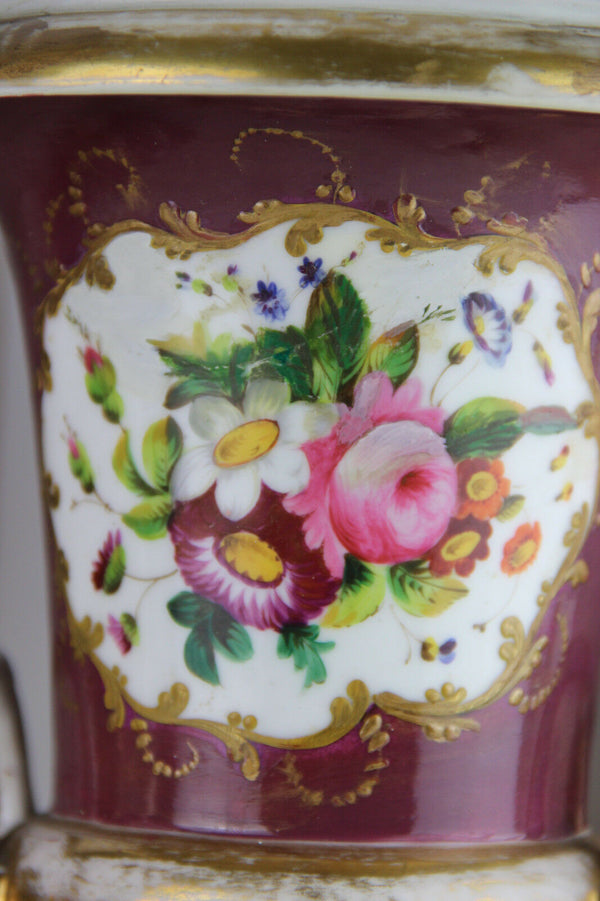 PAIR french empire medici Vases Urns floral decor lion satyr handles 1920