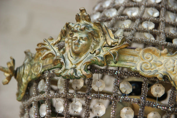 French vintage basket empire caryatid head portrait chandelier lamp n2 1970