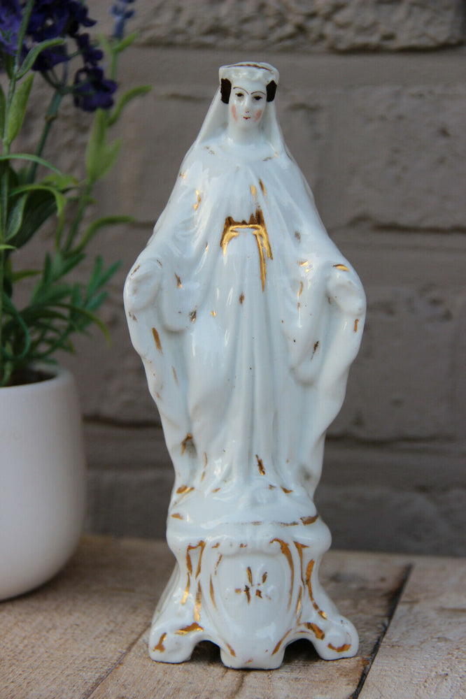 Antique French vieux old porcelain madonna figurine
