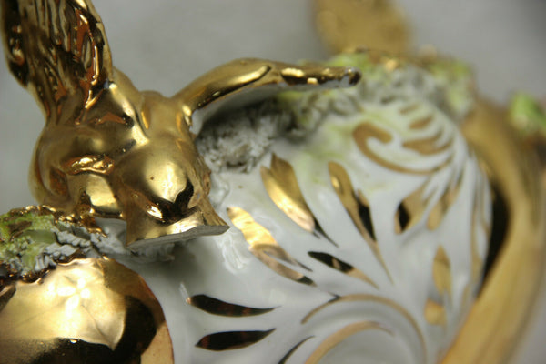 Vintage italian porcelain Centerpiece bowl with encrusted flowers and birds
