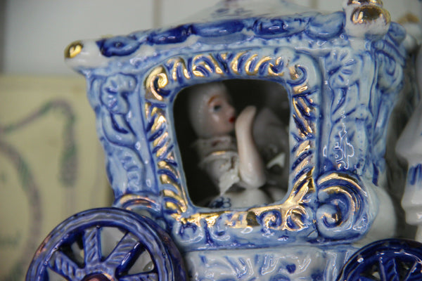 Vintage German porcelain carriage coach princess horses figurines statue group