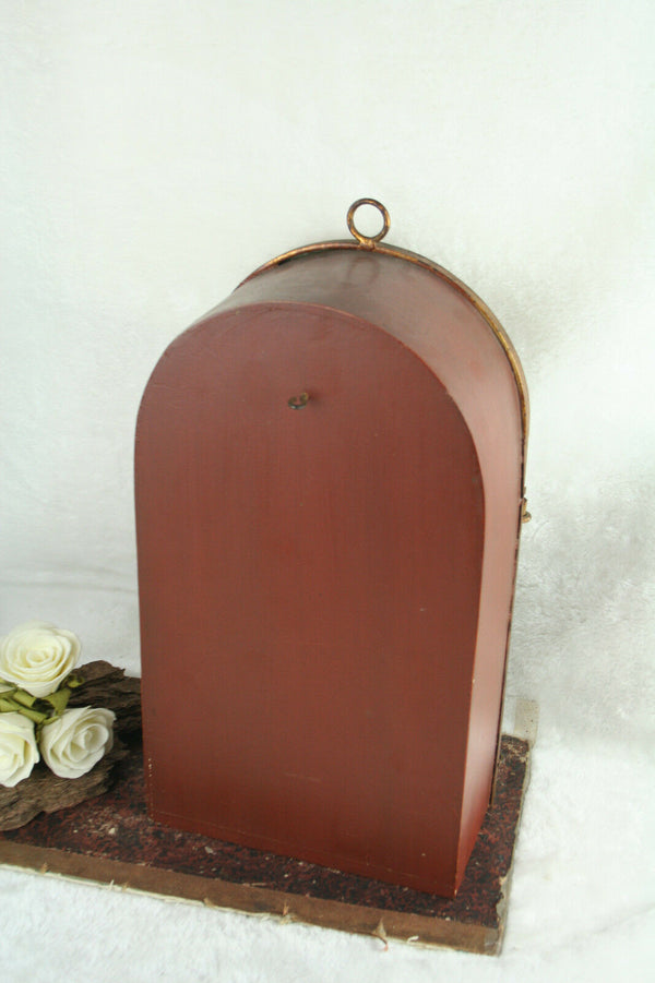 Antique 1925 old paris madonna porcelain in shrine chapel matching vases silk fl