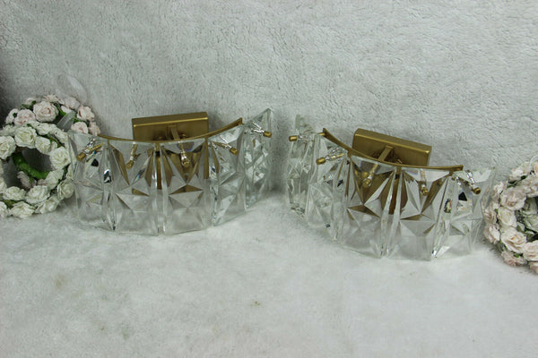 PAIR KINKELDEY faceted glass crystal cut 5 disc Sconces wall lights mid century
