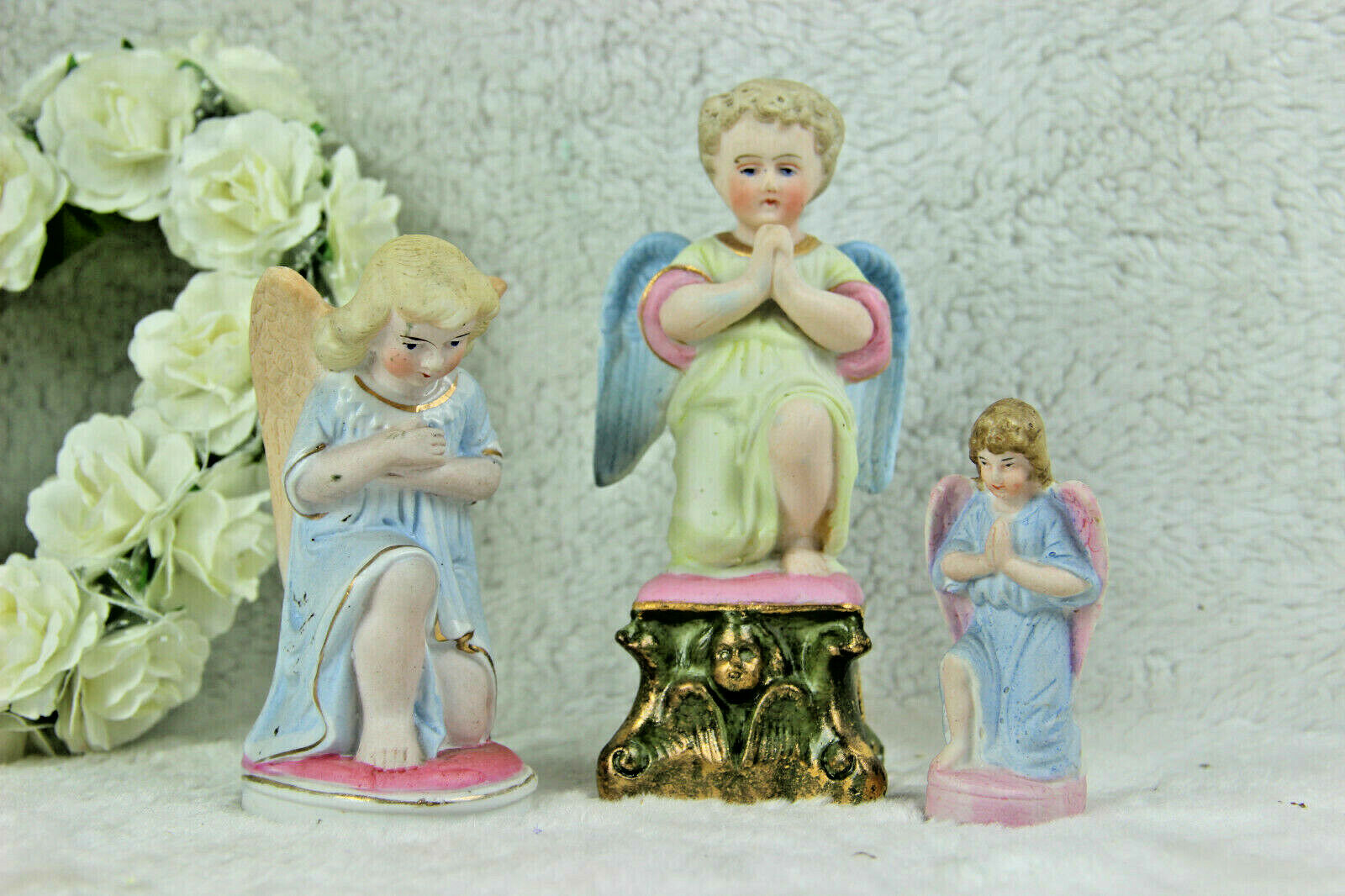 Set of 3 religious angels figurines porcelain 1950s