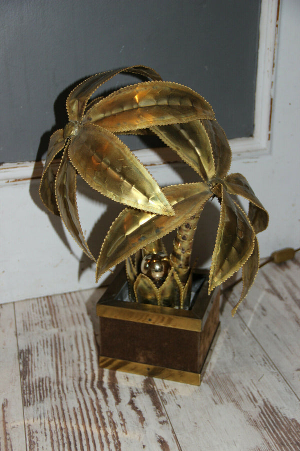 Exclusive MAISON JANSEN Brass Palm tree table lamp Velvet Hollywood regency n2