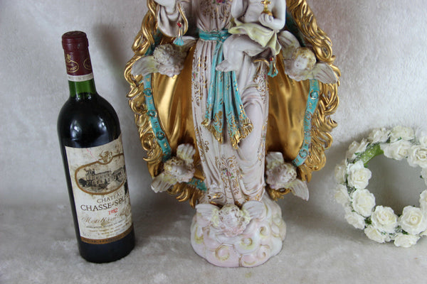 Stunning XL Pattarino School terracotta polychrome Madonna child italian angels