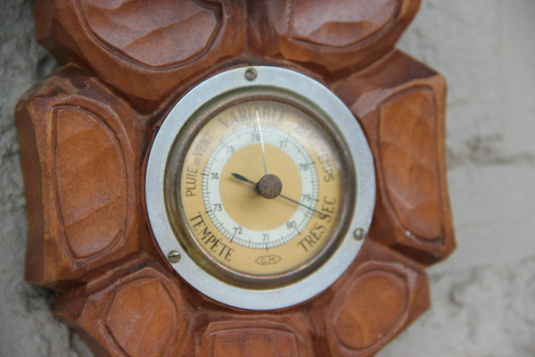 Vintage wood carved Black forest bear wall barometer