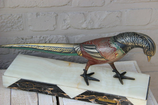 French ART DECO 1930 Spelter bronze pheasant marble polychrome marked