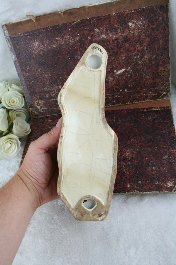 Antique Art deco Flemish marked faience ceramic greyhound whipped 1930