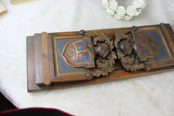 French Medieval knight armor shield wood carved book ends 1950
