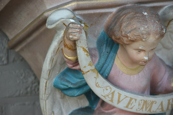 Huge Religious Church antique Plaster polychrome wall console angel