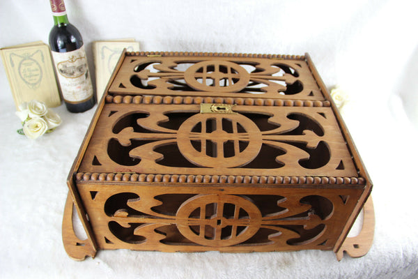 Art nouveau jugendstil wood carved Wall apothecary Kitchen spices cabinet rare