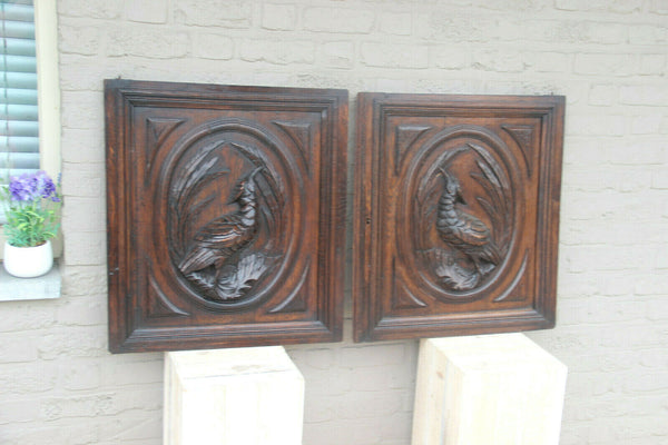PAIR black forest hunting cabinet wood carved door panels furniture door