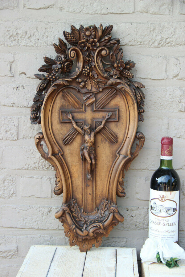 Antique German black forest wood carved crucifix cross Religious top