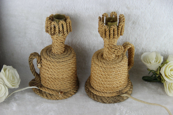 PAIR mid century 60's ROPE TABLE desk LAMP audoux minet design