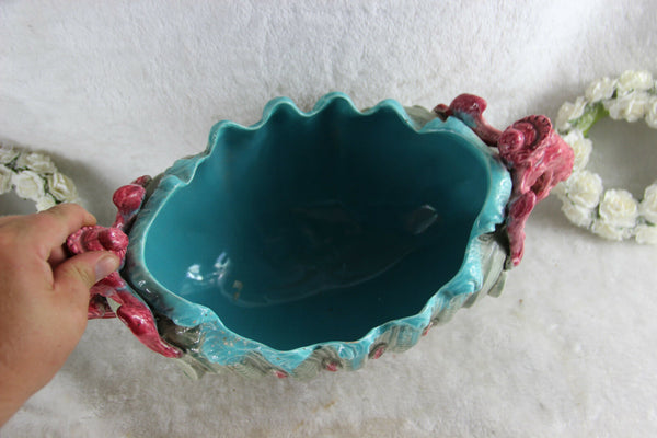 Art nouveau caryatid winged lady French faience barbotine planter jardiniere