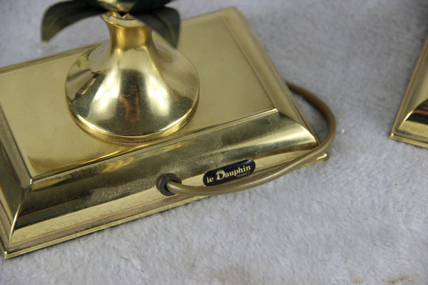 PAIR maison LE DAUPHIN olive egg Desk table lamps 1960's midcentury retro