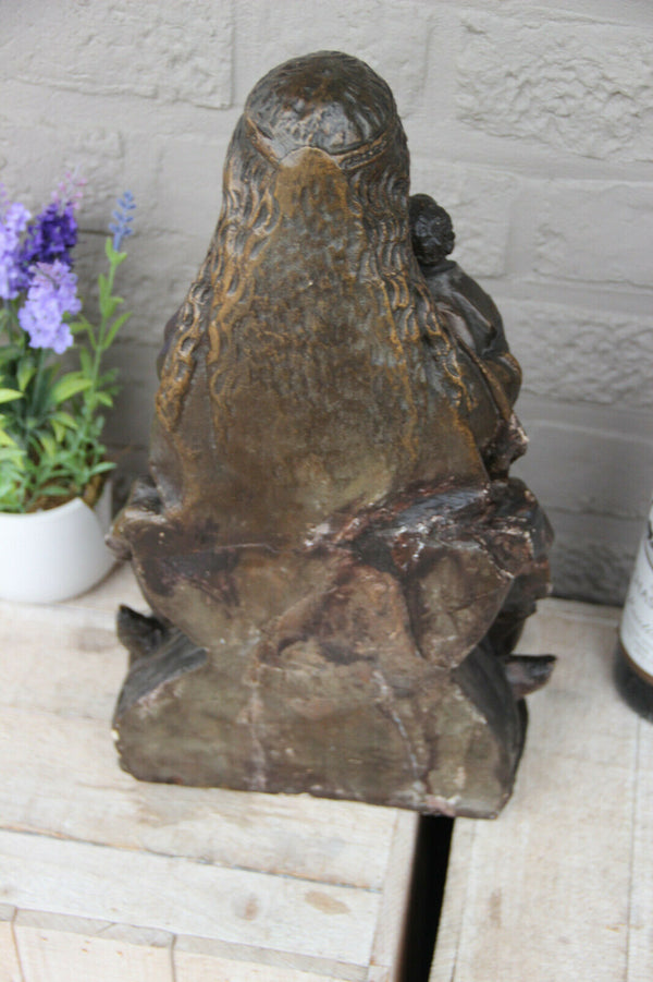 Antique L French Religious chalkware Madonna child figurine statue
