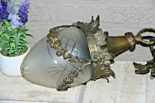 Antique French Chandelier Lantern Lion heads crystal glass shade