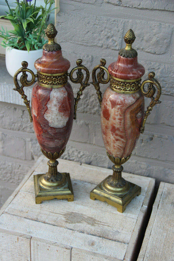 Antique PAIR french marble bronze empire Vases urns