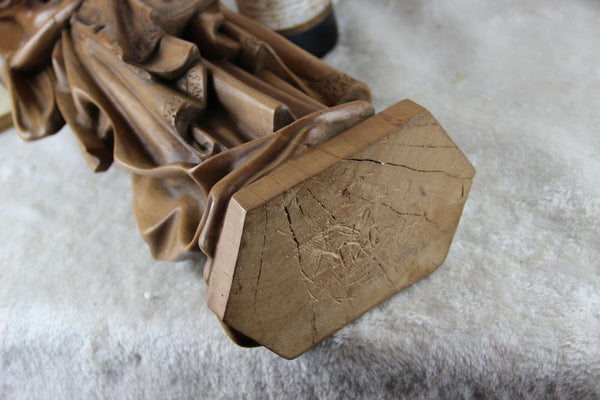 Antique LARGE Wood carved religious statue MAry of Burgundy signed