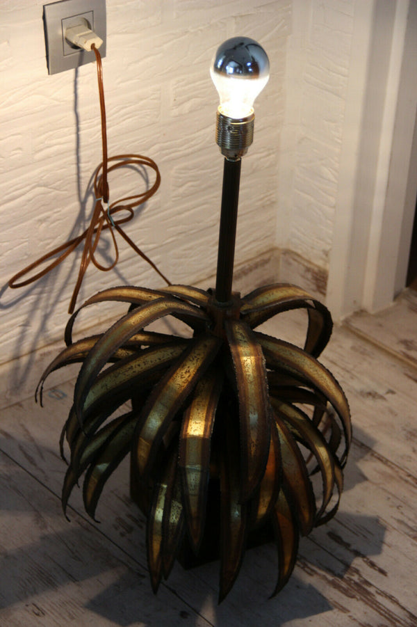Hollywood regency Palm pineapple leaves metal gold gilt lamp attr.maison jansen