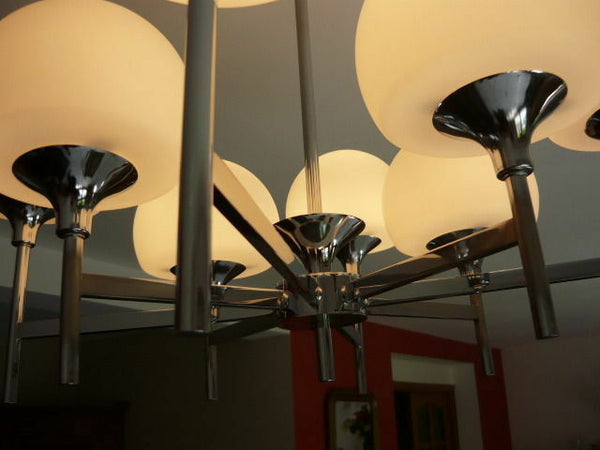 Sciolari design 8 opaline glass globes Chandelier sputnik spider model retro