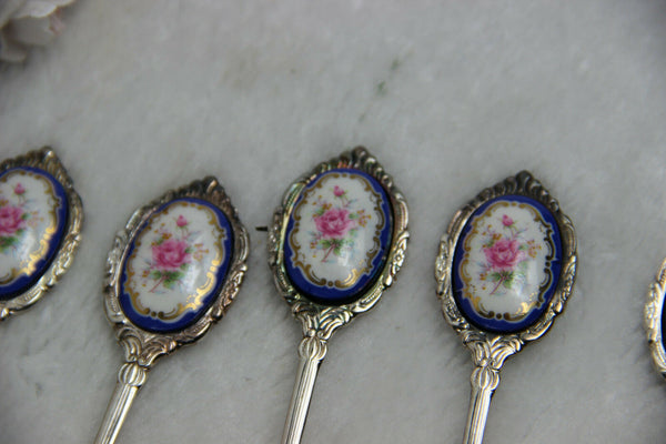 Vintage Cake pie tableware with sevres porcelain plaques spoons fork boxed