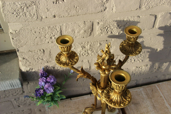 Antique Empire French bronze onyx marble Ram paws putti angels candle holder