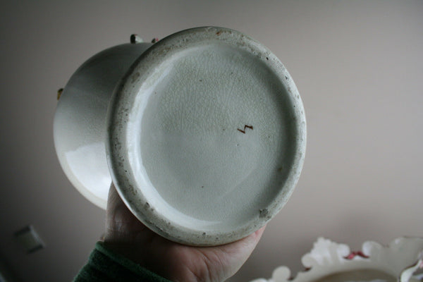 Huge Mantle set Barbotine majolica Garniture vases centerpiece set 1900 French