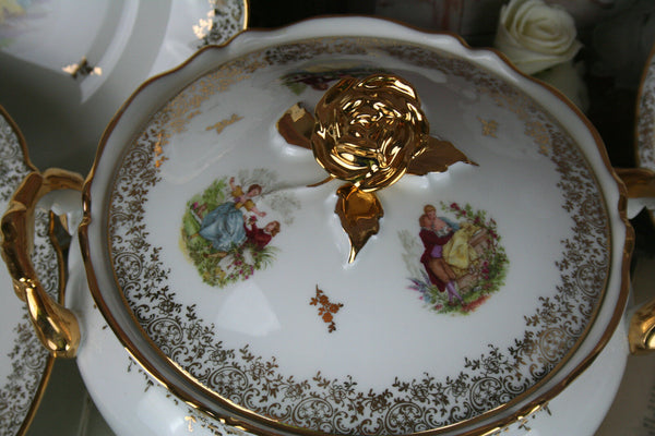 French Porcelain dinnerware set 10 pcs Soup / salad bowl saucer tray limoges