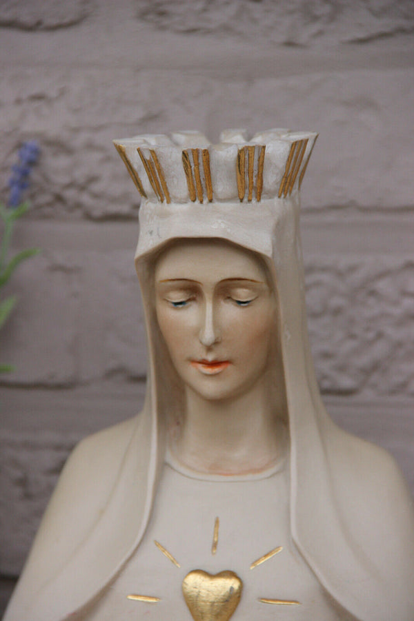French Art deco antique clalkware Bust Virgin Mary Relgious signed 1920