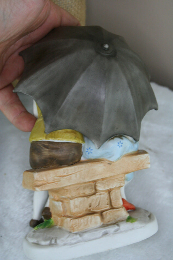 German vintage porcelain bisque romantic couple umbrella figurine 1960's