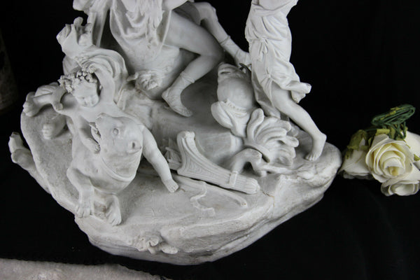 XXL French SEVRES marked Bisque porcelain Bacchus group putti after taraval 19th
