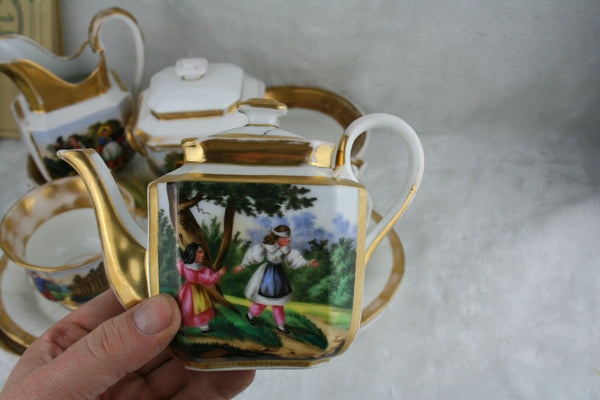 1880 Antique French paris porcelain tea coffee set hand paint