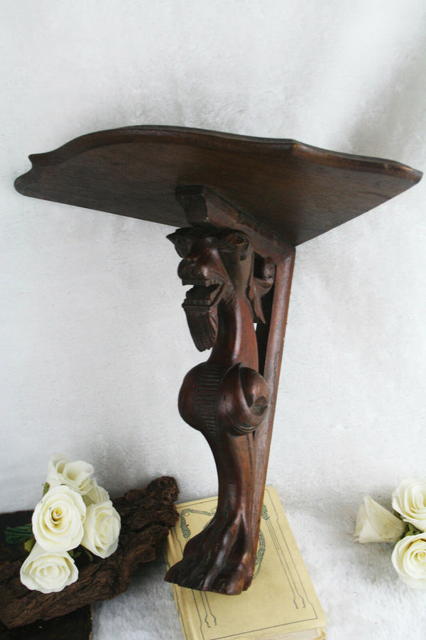 Antique Wood carved wall console neo gothic dragon / lion rare unusual