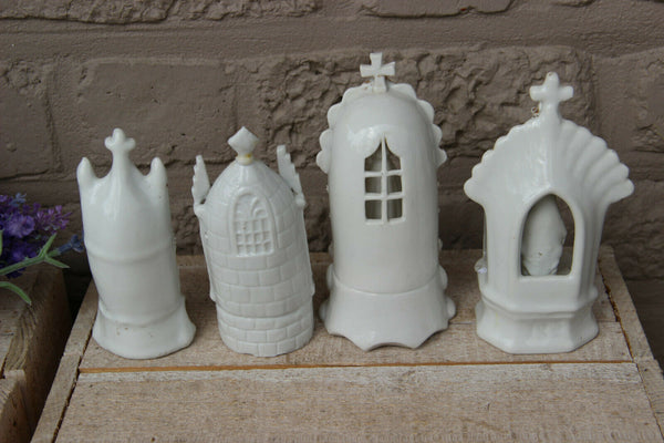 Set 4 antique French porcelain holy water font chapel madonna figurine
