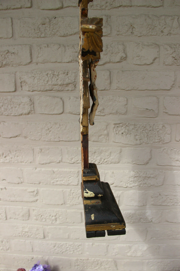 Rare Large Antique 1800s French wood carved religious crucifix Cross