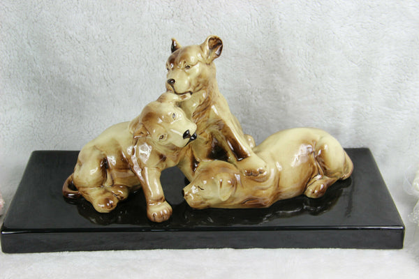 French faience porcelain ART DECO puppy dog group sculpture statue
