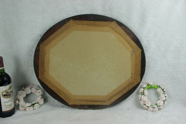 French antique oil cardboard oval still life Flowers fruits painting