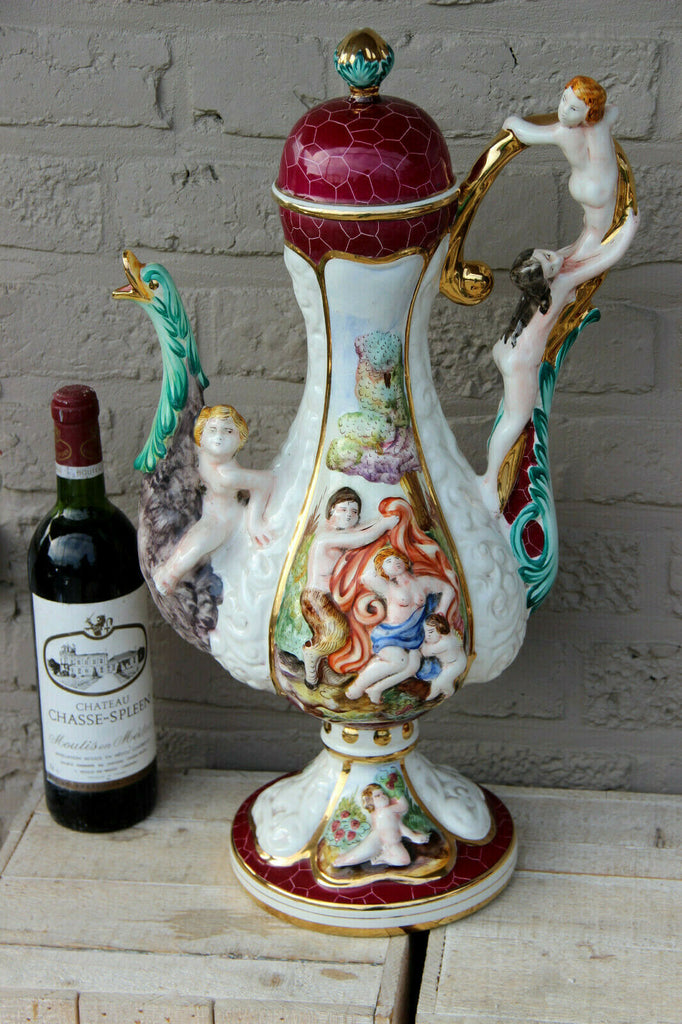 Rare Italian Capodimonte marked porcelain Ewer pitcher vase putti