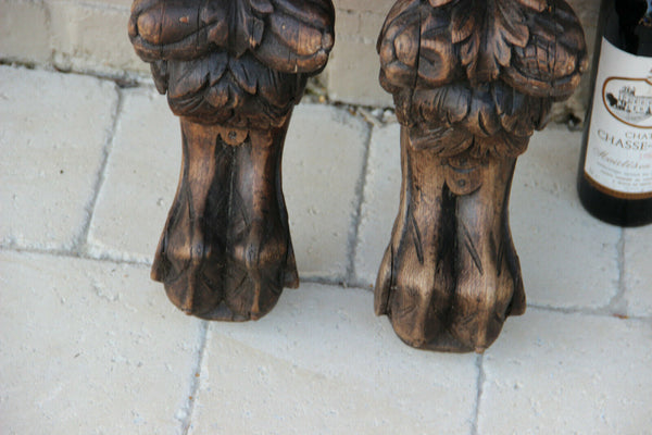 XXL Antique  PAIR oak wood carved hunting table dragon gothic legs figurines n2