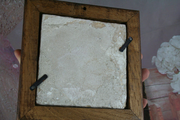 Antique 1850 Delft Ceramic Blue painted tile framed dutch